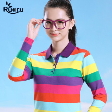 Ruoru Plus Size Women's Striped Polo Shirts Long Sleeve Turn-Down Collar Big Sale New Spring Women Polo Shirts 2020