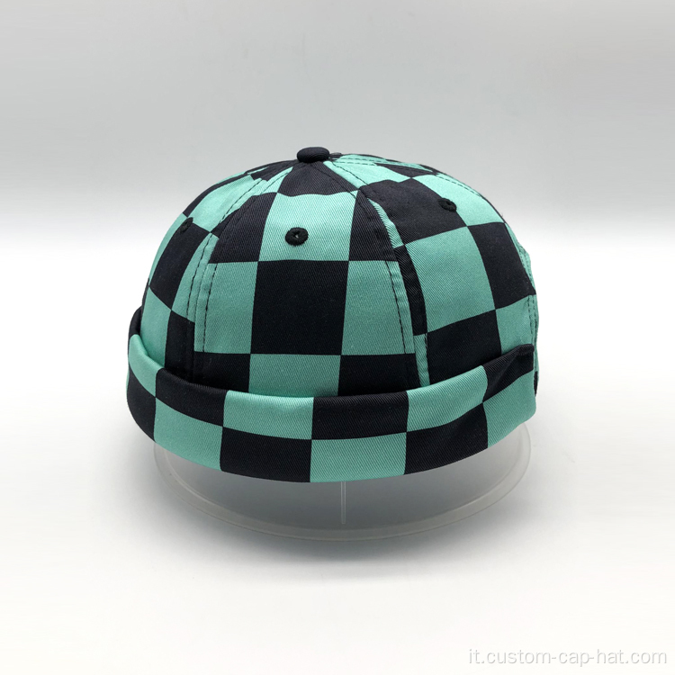 Cappello da marinaio a scacchi blu nero
