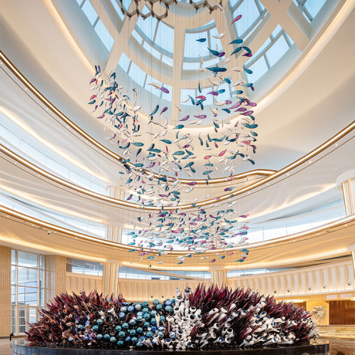 Lobby dangling customized glass chandelier pendant light