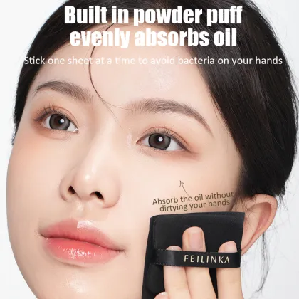 3-in-1 Oil Absorbing Paper with Puff and Mirror for Portable Facial Oil Control