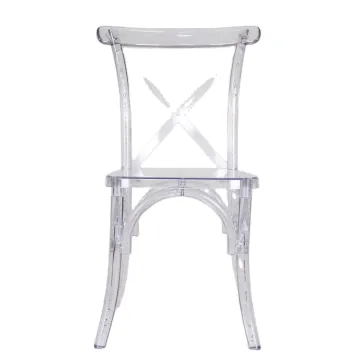 Transparent Resin Acrylic Stackable Cross-Back Chairs - Wholesale Event Furniture Hire