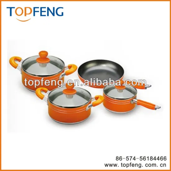 PAN SET OF 7, Orange/non-stick pan set/fry pan set/pots and pans set