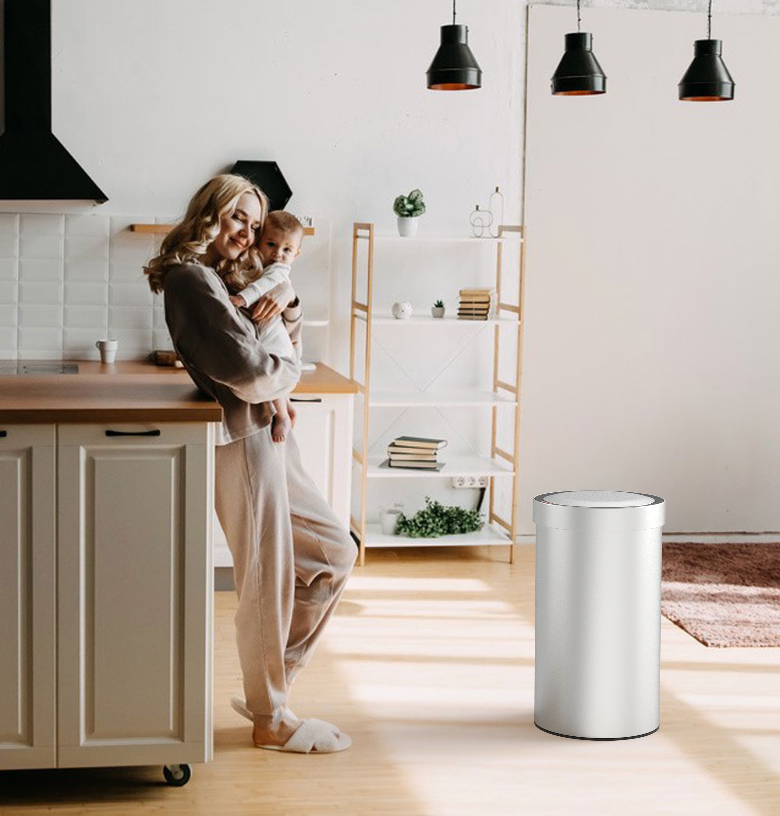 round smart sensor trash can