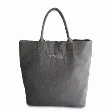 Wool Flannel Beach Bag with 70d Lining, Cotton Rope Handle, Metallic Thread EMB, Made for Clinique