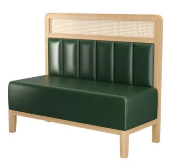 Contract Furniture: Wooden Frame Cane Back Green PU Upholstered Restaurant Booth Seating