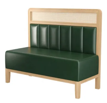 Contract Furniture: Wooden Frame Cane Back Green PU Upholstered Restaurant Booth Seating