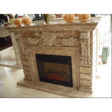 Carved and Polished Granite, Marble Fireplace