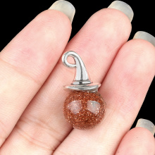 Red Goldstone 12mm Balls & Spheres Silver Wizard Cap Pendant for Making Jewlery Stone Beads Halloween Charms Decor Gift