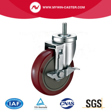 Medium-light Duty Thread Stem Swivel Side Lock Red PU Castor Wheel