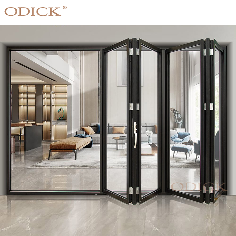 Pannello pieghevole scorrevole a doppio vetro Odick Pannello pieghevole pieghevole Porta di vetro Originale Design anteriore esterno esterno 2-8 Moderno4 ODICK Double Glazed Sliding Folding Panel Foldable Graphic Design Glass Door Original Front Outdoor Design Exterior 2-8 Modern4