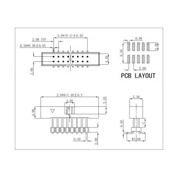 2,0x2,0 mm Dual Row Box Huvud SMT180 ° H = 4,8 Lägg till bostäder