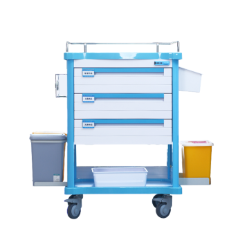 Carrinho de curativos médicos com gavetas