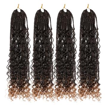 Crochet Box Braids Curly Ends Synthetic Ombre Crochet Braiding Hair Extensions New Goddess Box Braids Crochet Hair