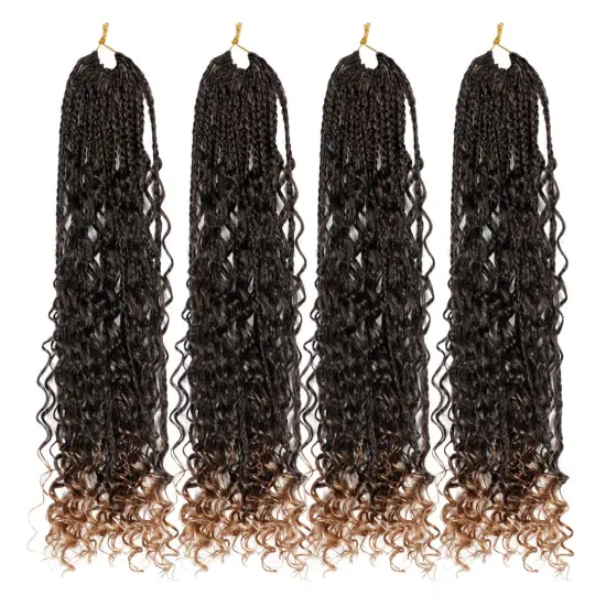 Crochet Box Braids Curly Ends Synthetic Ombre Crochet Braiding Hair Extensions New Goddess Box Braids Crochet Hair