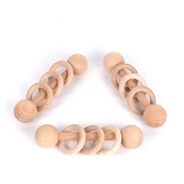 Montessori-inspired Grasping Toy: Beech Wood Teether Ring and Rattle for Toddlers