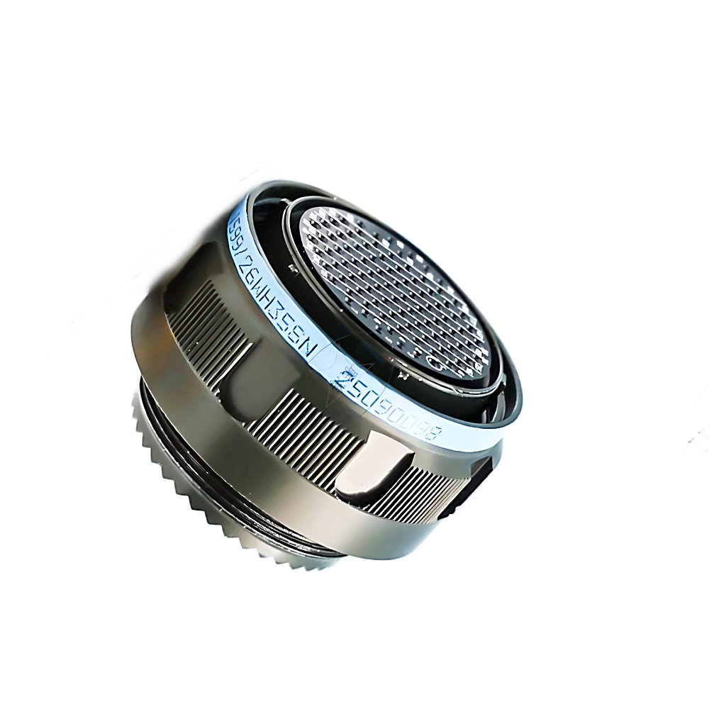 MIL-DTL-38999 Series J599 connector, model 26WH35SN, showing its robust shell and contacts.