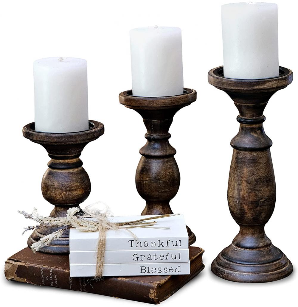 Rustic Pillar Candle Holder Set of 3