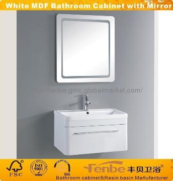 High Gloss White  MDF bathroom cabinet  with resin basin