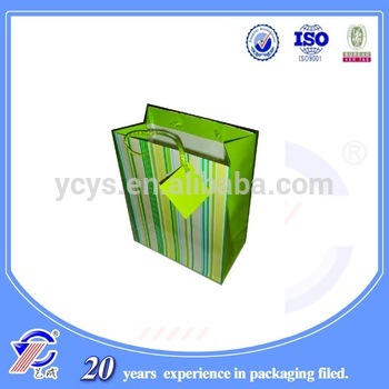 striped style paper packaging bag with logo print,promotional paper bag