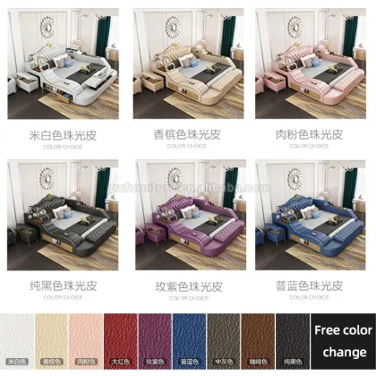 Modern European Leather Double Wedding Bed with Back Massage