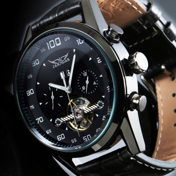 Jaragar Fashion Luxury Leather Material Tourbillon Stainless Steel Material Type Mechanical New Style Men Mens Automatic Watches