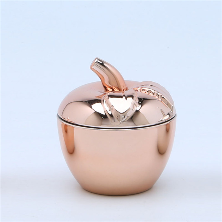 Apple Shape Hand Pressed Electro Plating Candy Glass Jar1