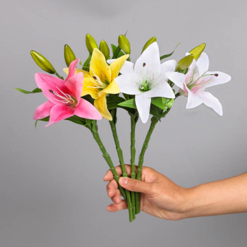 Hot Selling Party Table Centerpieces: Lily Artificial Flowers Latex Lilies Faux PVC 3 Heads