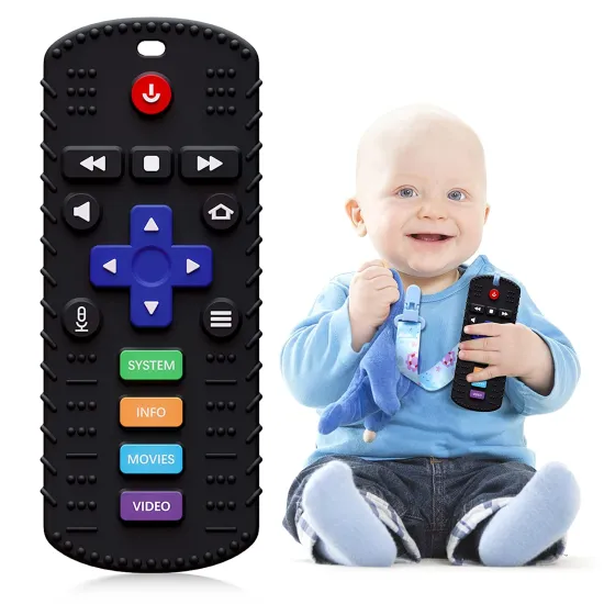 Teething Relief Toy: TV Remote Control Shape Chewable Baby Teether for Infants aged 3-24 Months (Black)