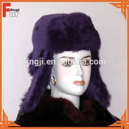 Womens Dyed Rabbit Fur Trapper Earflap Hat
