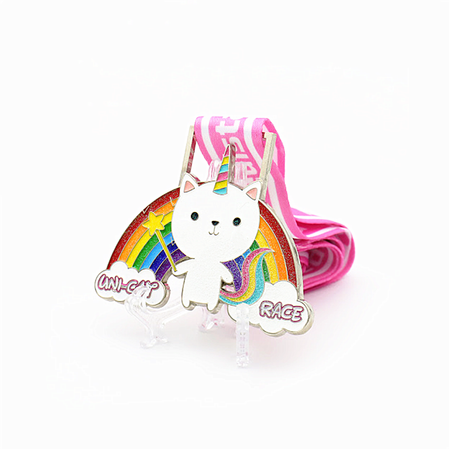 Cute rainbow glitter enamel unicorn medal