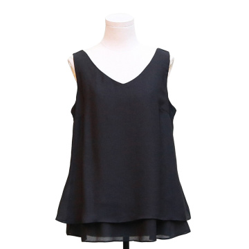 V Neck Chiffon Double Layer Sleeveless Top