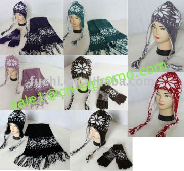 fashion warm suit with cap scarf glove with customize logo