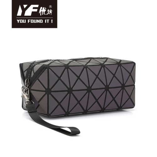 Makeup Bag Custom Geometric design luminous PU leather makeup bag Supplier