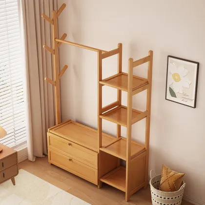 Sleek Bamboo Entryway Coat Rack with Hooks