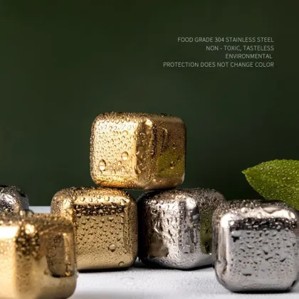 Custom Logo Whiskey Ice Cubes - Metal Reusable 18/10 Stainless Steel Ice Cubes with Tongs