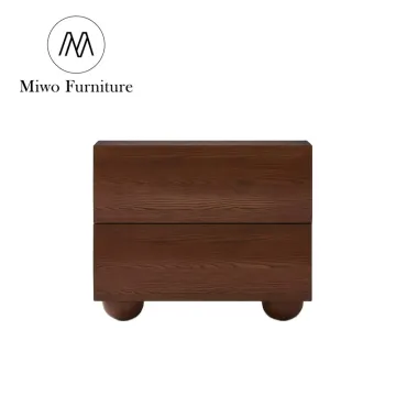 Modern Curved Wood Nightstand Cabinet - Natural Oak & Deep Walnut Bedroom Furniture