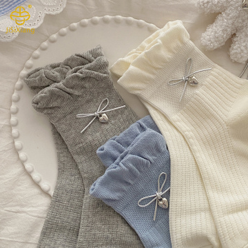 Korean version bow ribbon tube socks with bubble mouth lace