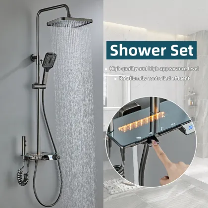 Water Gray Plating Brass Digital Display Constant Temperature Shower Set
