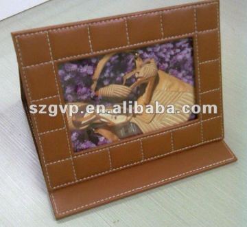 Hand made stitch leather couples photo frame