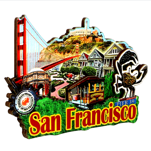 City Scene Wooden Fridge Magnet Handcrafted Wood Craft for Home Decor Kitchen Wall Sign