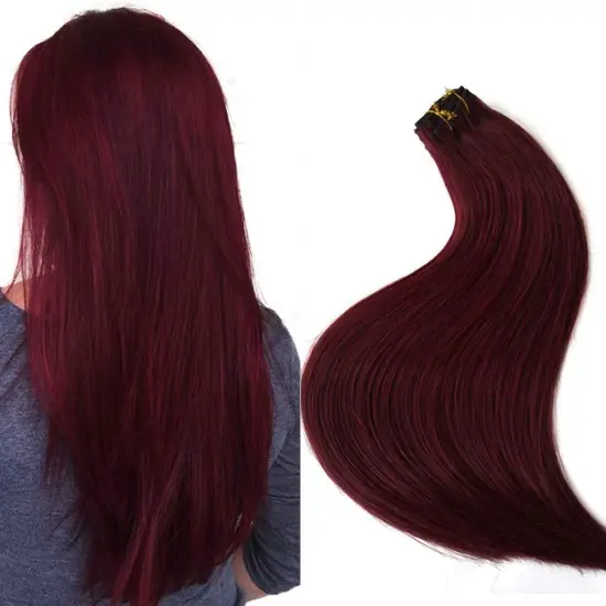 Uniky Wholesale thick bottom 24inch full head body wave 99j clip in human hair extension for fashion women