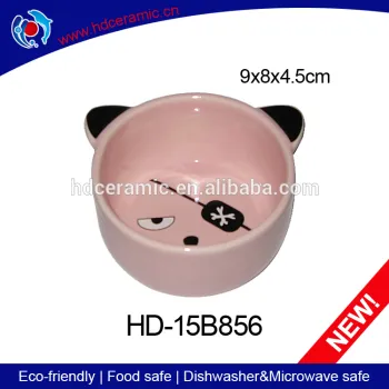 Hot sale ceramic pink cat bowl,pet feed trough customized