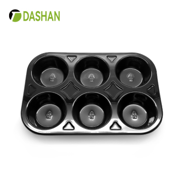 Black and White 6 Compartment CPET Microwave-Safe Cake Tray