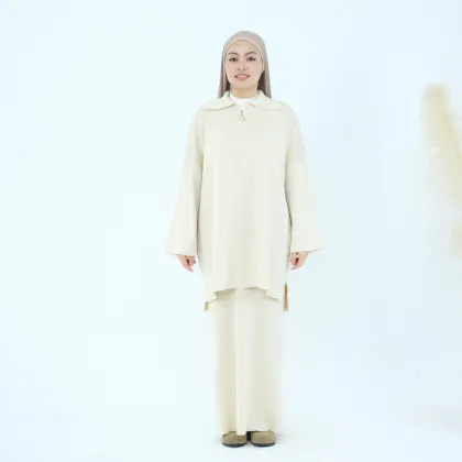 PROMISTAR Autumn Winter Middle Eastern Thickened Knitted Loose Sweater Skirt Modest Suit