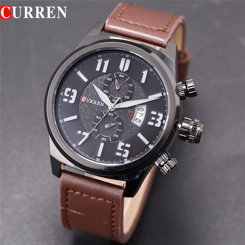 curren antique watch alloy case with leather belt wristwatch