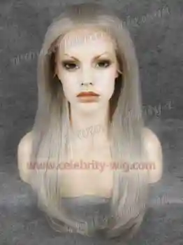 Lady Gaga Gray Long Straight Synthetic Lace Front Wig