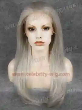 Lady Gaga Gray Long Straight Synthetic Lace Front Wig