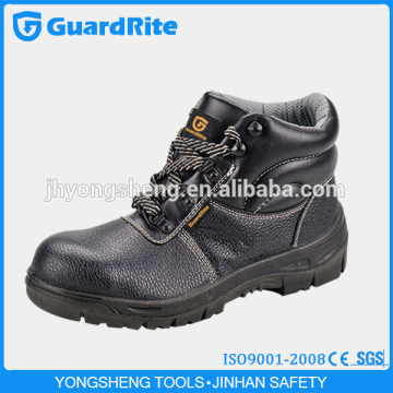 GuardRite Brand Black Leather PU Sole Upper Leather Safety Shoes, Rubber Upper Leather Safety Shoes