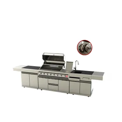 Gray Glossy Kitchen Cabinet Full Stainless Steel BBQ Gas Grill