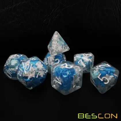 Bescon Snowflake Polyhedral Dice Set, Snowflake Poly RPG Dice set of 7